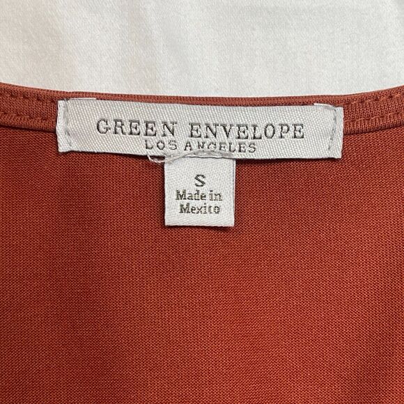 Green Envelope | Rust Orange Tie-Front Button Down Blouse | Small - Picture 5 of 6
